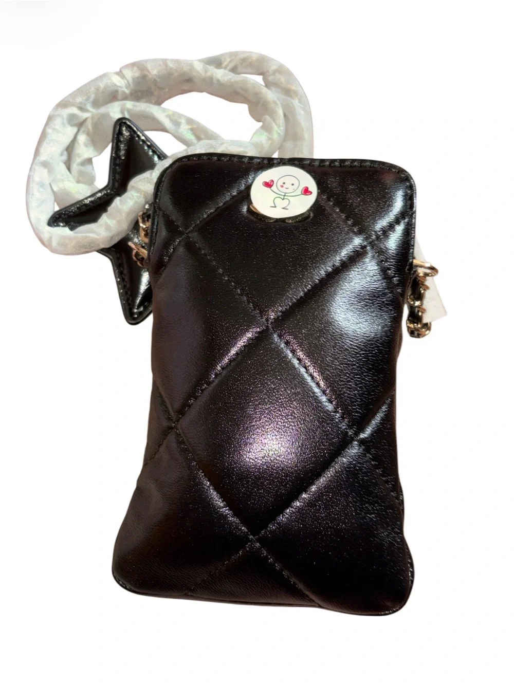 Quilted CC Soft Leather Black Crossbody Phone Pouch
